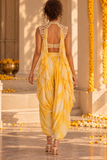 Zariya | Yellow Tie-Dye Dhoti & Pearl Embroidered Blouse Set