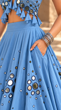 Azure Muse Mirror Work Denim Lehenga Set