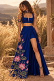 Neel Kamal | Hand-Painted Lotus Indo-Western Lehenga Set