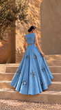 Azure Muse Mirror Work Denim Lehenga Set