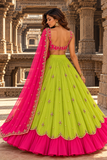 Gulnaar – Neon Lime & Rani Pink Embroidered Lehenga Set