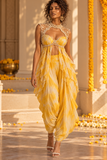 Zariya | Yellow Tie-Dye Dhoti & Pearl Embroidered Blouse Set