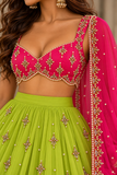 Gulnaar – Neon Lime & Rani Pink Embroidered Lehenga Set