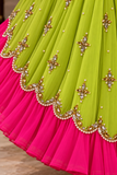 Gulnaar – Neon Lime & Rani Pink Embroidered Lehenga Set