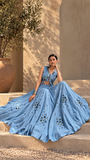 Azure Muse Mirror Work Denim Lehenga Set